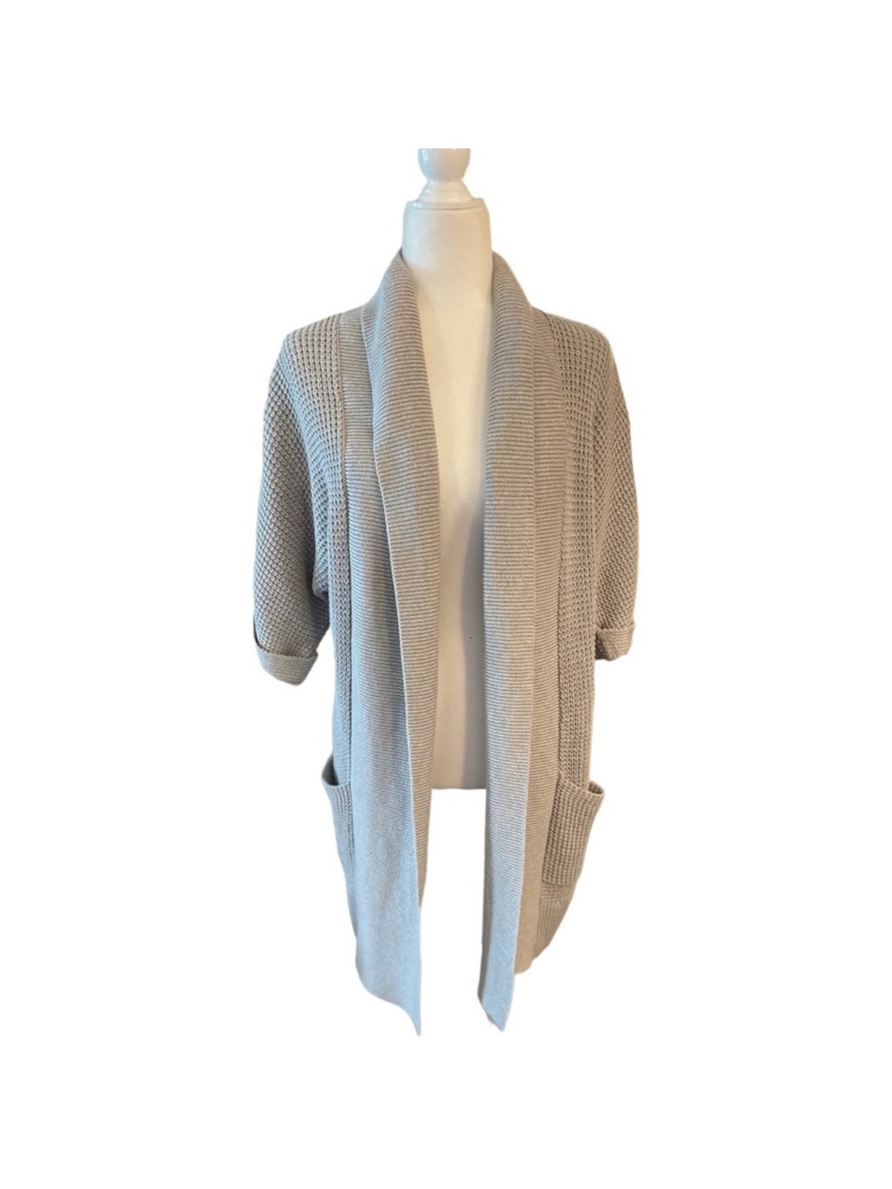 Lauren Ralph Lauren Open-Front Shawl Collar Cardigan - Light Gray